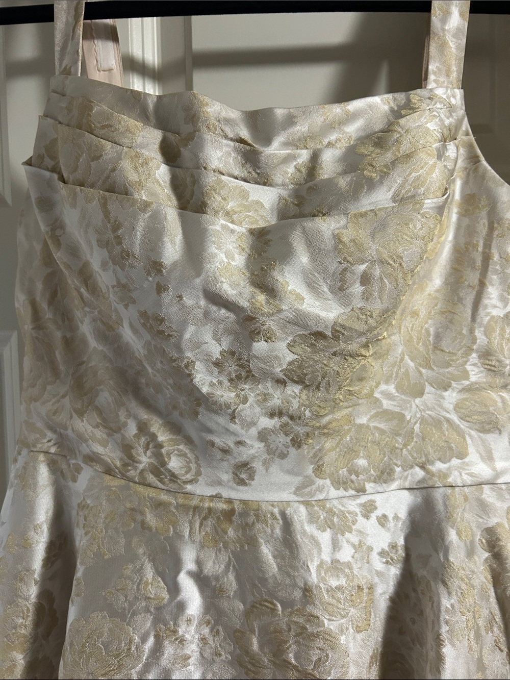 Azazie Gold and Cream Floral Jacquard Maxi Dress - Picture 7 of 9